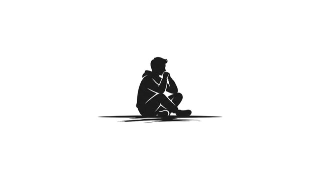 Single Person Sitting Alone in Empty Space &ndash; Loneliness and Mental Health Isolation Concept Vector Illustration