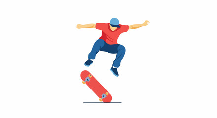 Fototapeta premium Person in mid-air performing a skateboard trick with a flat red board