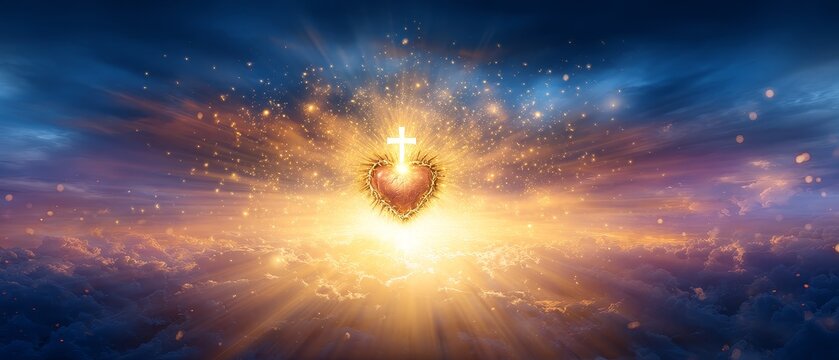 Radiant heart of light heaven digital artwork celestial wide angle spiritual enlightenment