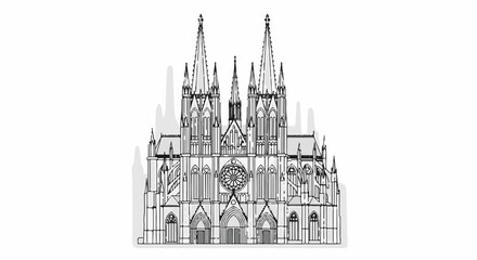 Obraz premium Ornate Gothic cathedral illustration with spires and rose window