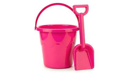 Obraz premium Bright pink plastic bucket and spade on white background Isolated.