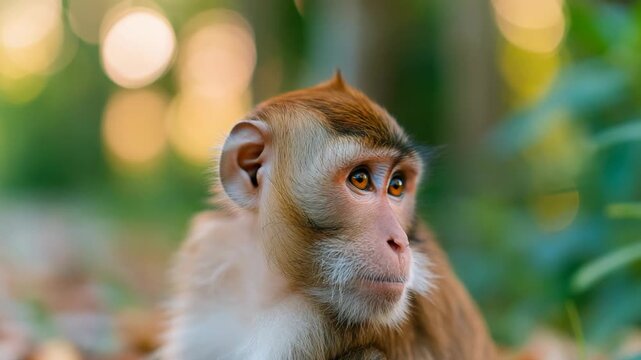 Crab-eating macaque in its natural habitat, showcasing wildlife behavior, curiosity, and biodiversity in a tropical environment with lush surroundings and natural beauty.