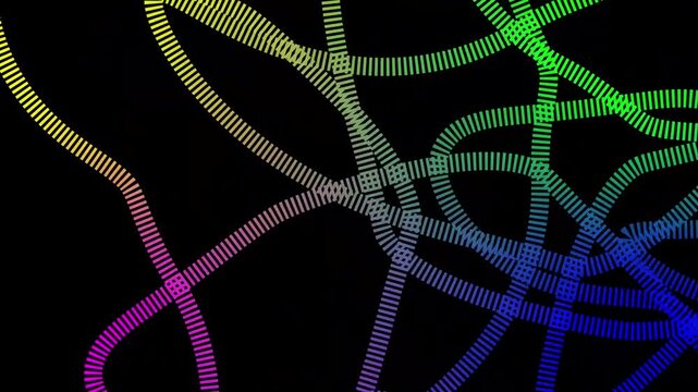 Vibrant Multicolored Dotted Paths Moving on Black Background