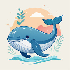 Naklejka premium Cute Blue Whale Illustration