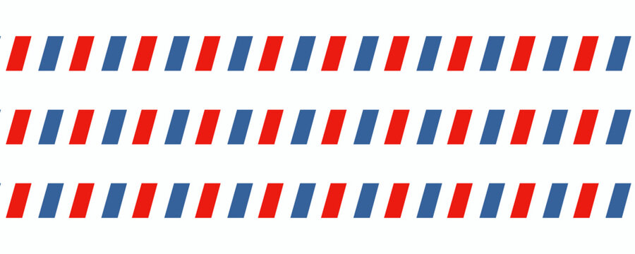 Airmail envelope frame with blue and red stripes on white background. International vintage letter border. Retro air mail postcard.