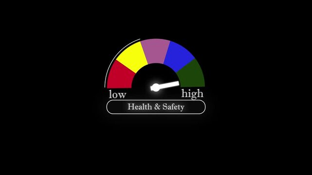 Decibel meter showing medium level with red yellow and green zones. 4K motion animation on a transparent background alpha channel.4k
