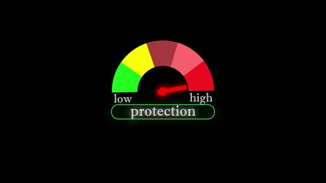Decibel meter showing medium level with red yellow and green zones. 4K motion animation on a transparent background alpha channel.4k