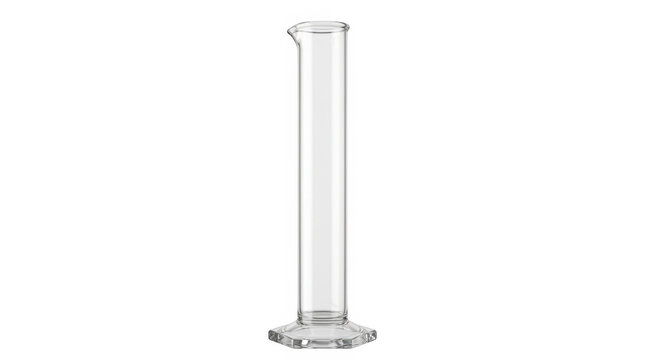 Clear glass graduated cylinder with measurement markings on white background.