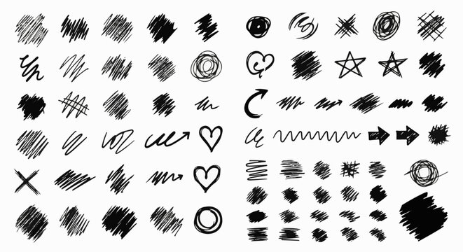 Collection of hand-drawn scribbles, shapes, and symbols