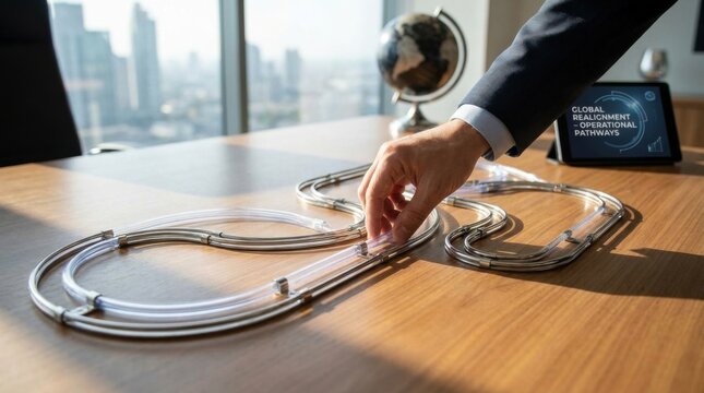 A person's hand reaching into a pair of handcuffs symbolizing control and restraint in supply chain realignment context