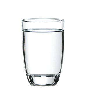 A clear glass cup filled with water on a transparent background