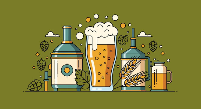 Craft Beer Brewing Process Vector Illustration