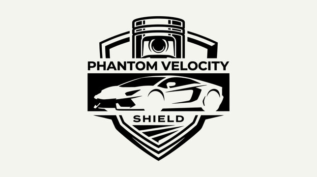 Black and white sports car logo.