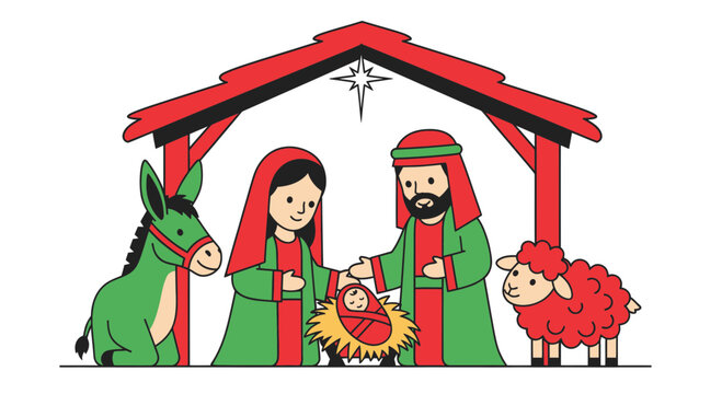 Mary Joseph Jesus Manger Scene Family.