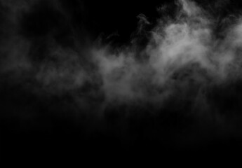 Fototapeta premium Dark fog and smoke overlay drifting across a black background, creating a soft atmospheric mist texture with moody contrast and cinematic copy space.
