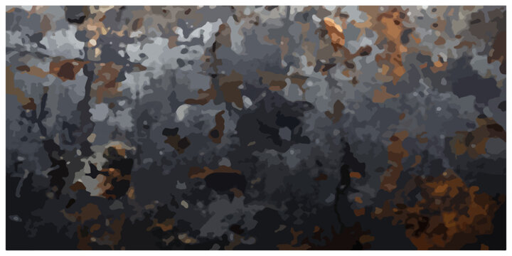 An aged and dirty wallpaper features a rough, rusty metal texture with a vintage grunge design on the brown surface of an old backdrop