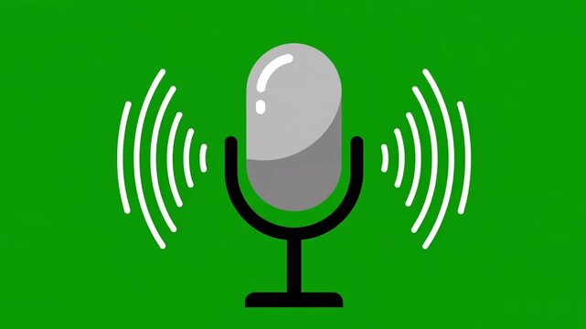 Minimalist microphone icon animation with dynamic sound waves broadcasting on a keyable green background