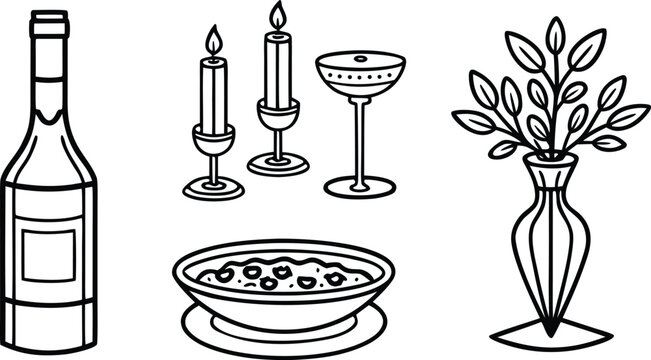 Still life with wine bottle and candles on table setting