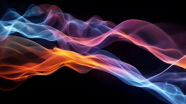 Swirling multicolored smoke ribbons abstract glowing patterns suitable for backgrounds, digital art projects, advertising, and vibrant designs. Vibrant light wave textures.