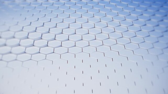 White hexagonal tiles rising and falling in a wave pattern as a seamless loop animation, perfect as a clean tech or corporate background for presentations and broadcast