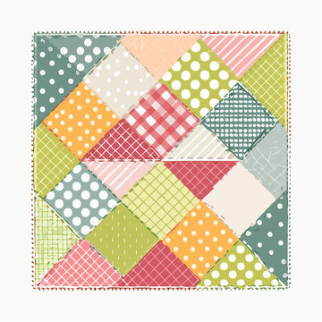 Colorful Patchwork Quilt Square with Various Patterns