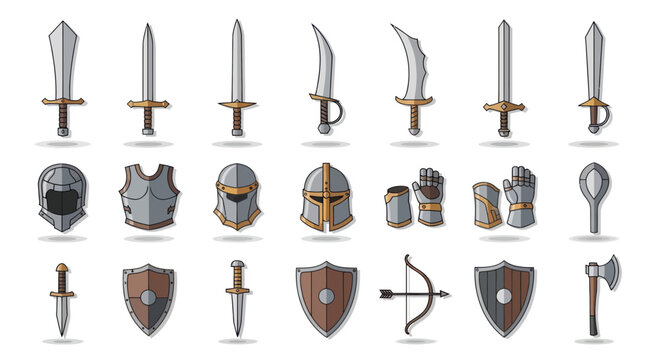 Medieval swords and armor accessories.