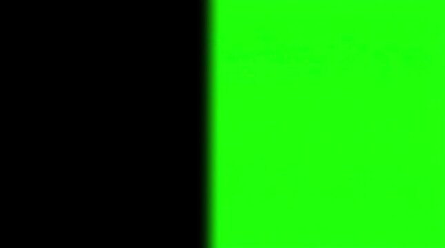 "Vertical Soft Edge Split Screen Mask: Half Black and Half Chroma Green Key Background Matte"