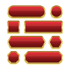 Fototapeta premium Luxury Glossy Red and Gold Button Set with Premium Web UI Labels Vector Illustration