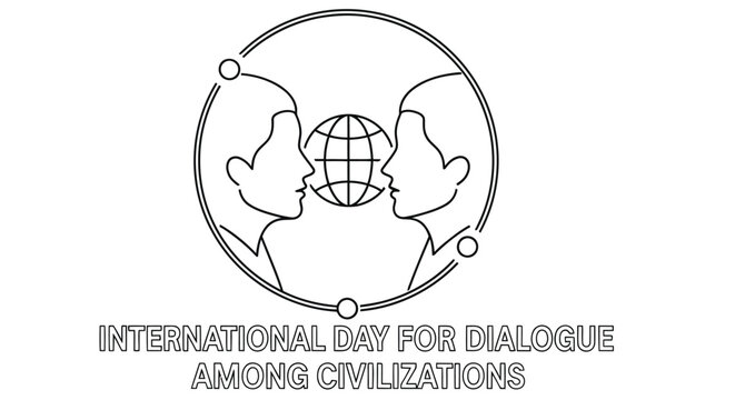 international day for dialogue symbol with globe and faces line art