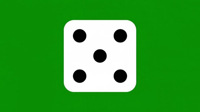White game dice icon with five dots growing dynamically against a vibrant chroma key green background