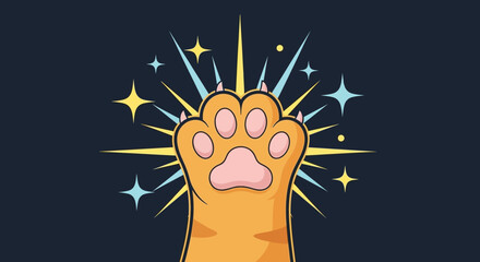 Cute Cartoon Cat Paw with Magical Sparkles Illustration © Muhammad Zayyan Rayy
