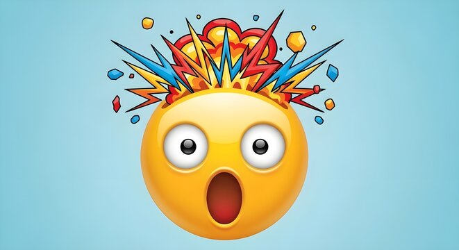 Mind blown emoji illustration with exploding head and shocked expression