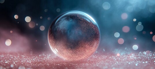 Obraz premium Mysterious Glowing Orb Surrounded by Textured Dust and Blurred Background in a Futuristic Setting