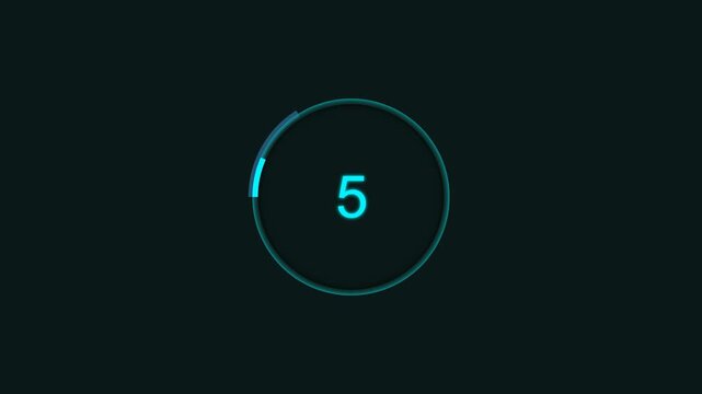 Glowing cyan neon circular countdown timer for digital interface on dark background
