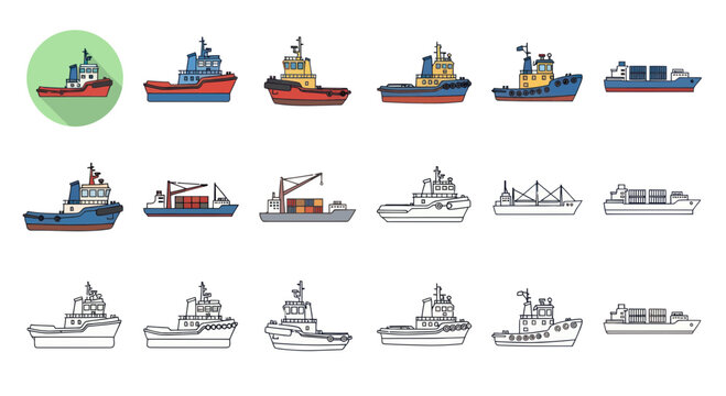 Collection of various cargo ships vessels.