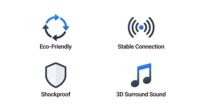 Circular environmental protection label, stable signal wave, shockproof shield and 3D notes, environmentally friendly connection shockproof sound effects, Bluetooth earphones and portable speakers.

