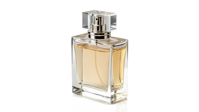 Elegant clear glass perfume bottle with silver cap luxury fragrance isolated on transparent background