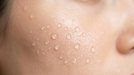 Fototapeta premium Close-up of woman's face with water droplets on cheek