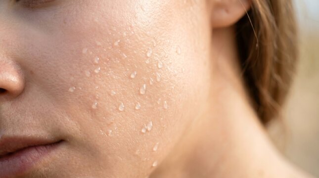 Woman face with water drops on cheek