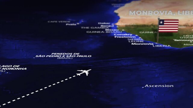 Flight From Rio Brazil to Monrovia LIBERIA with flag pins
