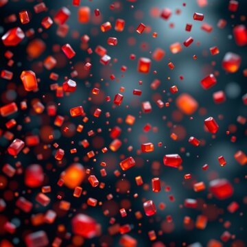 Falling Glowing Red and Orange Cubes Space Scene