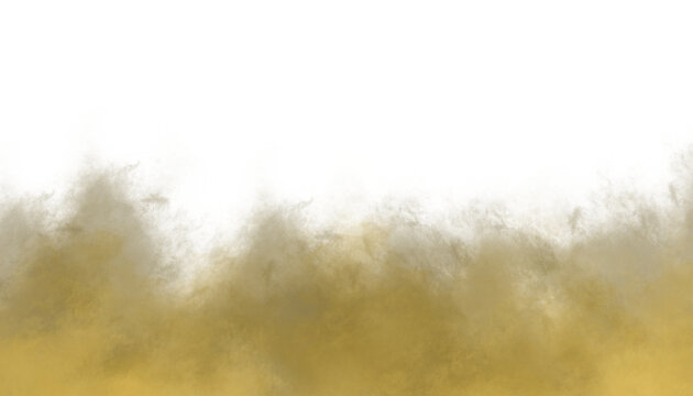 Golden Dust Cloud On Transparent Background. Rising Sand Powder Explosion Fading Upward Into Clear Space. Tan Smoke Burst Texture Design. Textured Dust Particle Overlay Effect