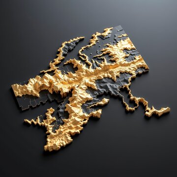 Detailed Gold Topography Puzzle Reflective Surface