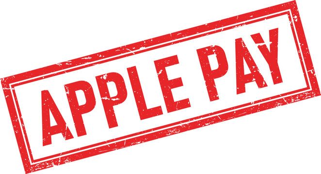 Distressed red rubber stamp impression reads APPLE PAY with a grunge texture and clean white background