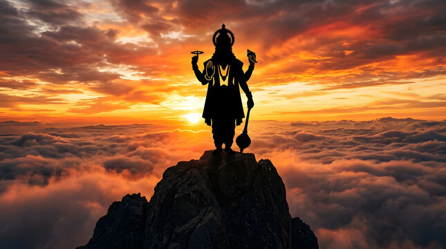 Nirjala Ekadashi Vishnu wisnu Lord silhouette on mountain peak sunset
