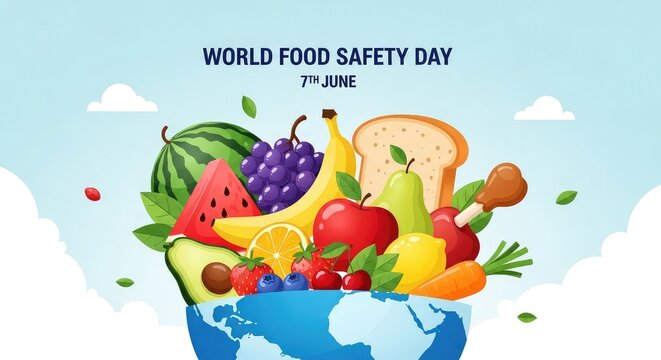 World Food Safety Day illustration with fresh fruits and vegetables

