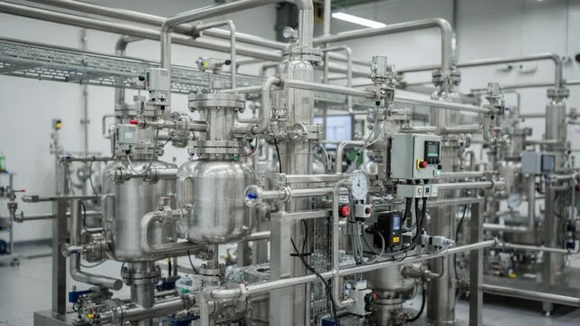 Medium shot of a biobased nitrogen catalyst pilot skid during an active test run showcasing advanced instrumentation and piping focused on enhancing ammonia production efficiency