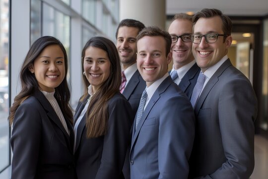 Teamwork of lawyer advisors portrait adult togetherness.