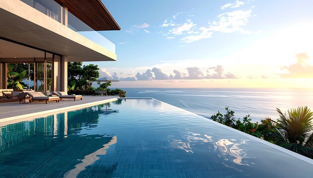 A serene infinity pool overlooking the ocean at sunset (505)