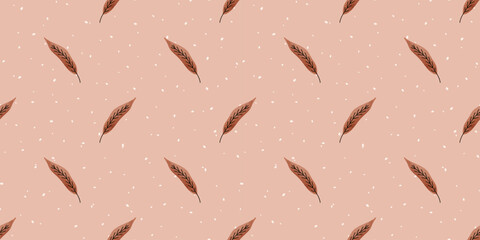 Linear maple seamless leaf pattern with watercolor autumn fall leaves for thanksgiving. Oak vegetable geometric foliage and plaid acorn texture through doodle organic pumpkin design. This. © alia.kurianova